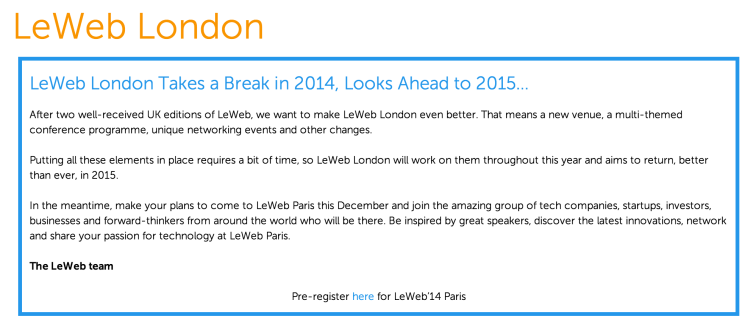 LeWeb, l’édition 2014 de Londres est annulée