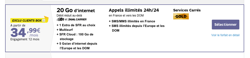 SFR lance un forfait avec 20 Go de 4G… à 34,99 euros par mois