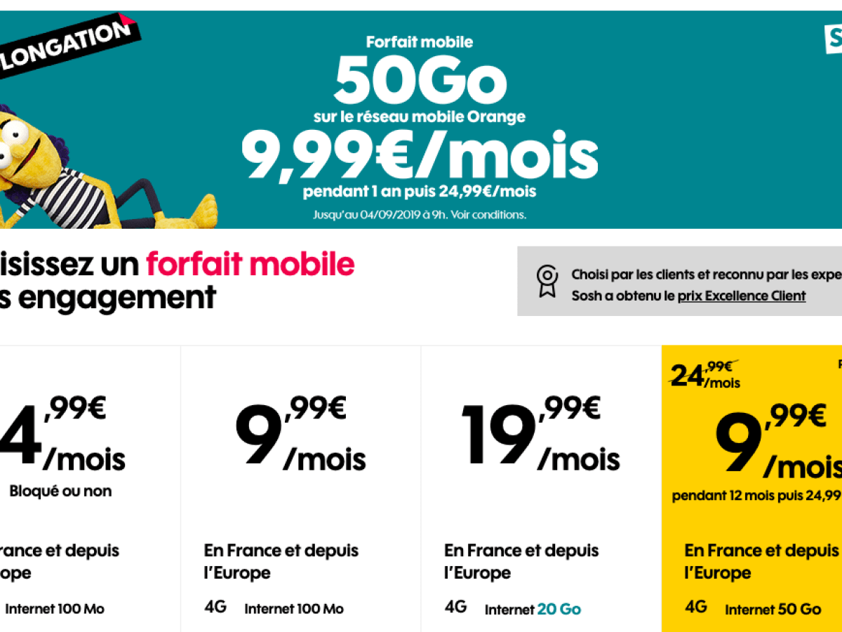 Forfait mobile : l'offre Sosh 50 Go à 9,99 euros fait son grand retour - prolongation