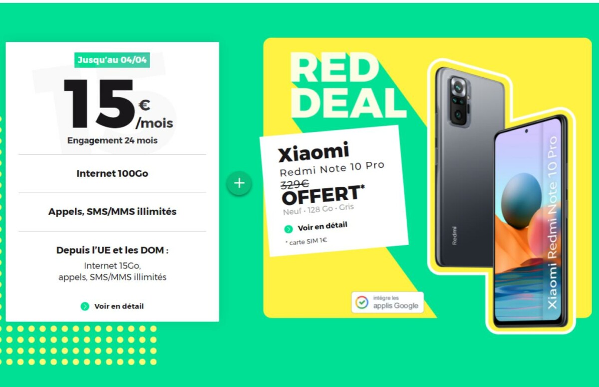 Le Xiaomi Redmi Note 10 Pro est offert avec ce forfait 100 Go à 15€/mois