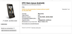 HTC Hero en pré-commande à la Fnac avec livraison à partir du 28 juillet