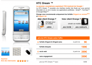 Le HTC Dream à 9 euros chez Orange