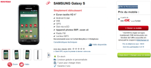 Le Samsung Galaxy S est aussi disponible chez SFR