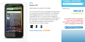 Le HTC Desire HD visible sur le site officiel The Phone House !