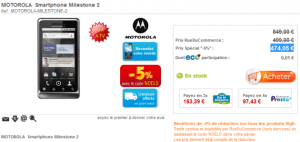 Le Motorola Milestone 2 disponible en exclusivité sur RueDuCommerce !