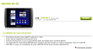 L’Archos 80 G9 de 8Go est maintenant à la vente !