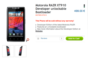 Motorola annonce le RAZR Developer Edition avec bootloader déverrouillé