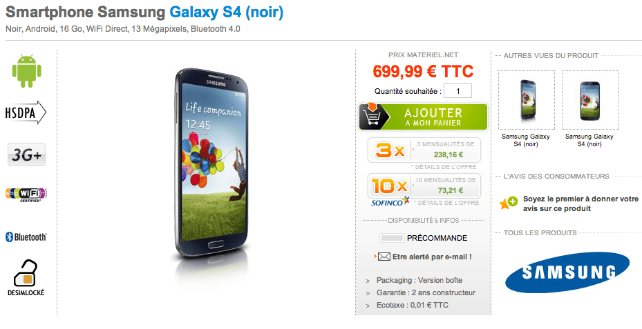 Galaxy S4 Prix