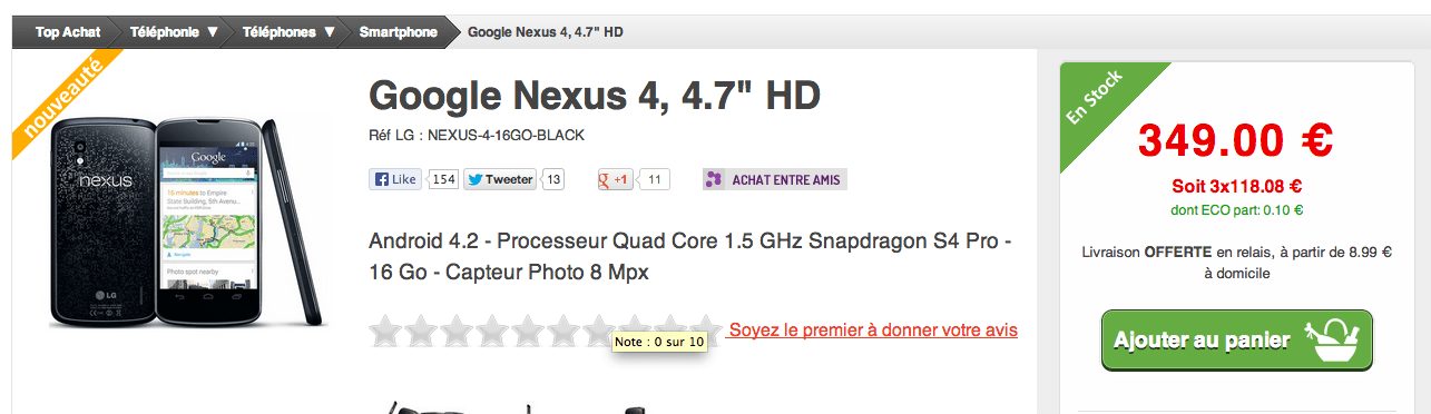 Top Achat - Nexus 4 