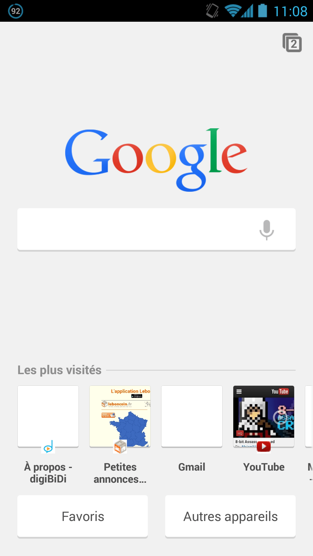 android google chrome beta 30.0 NTP New Tabe Page Nouvelle page de recherche Google