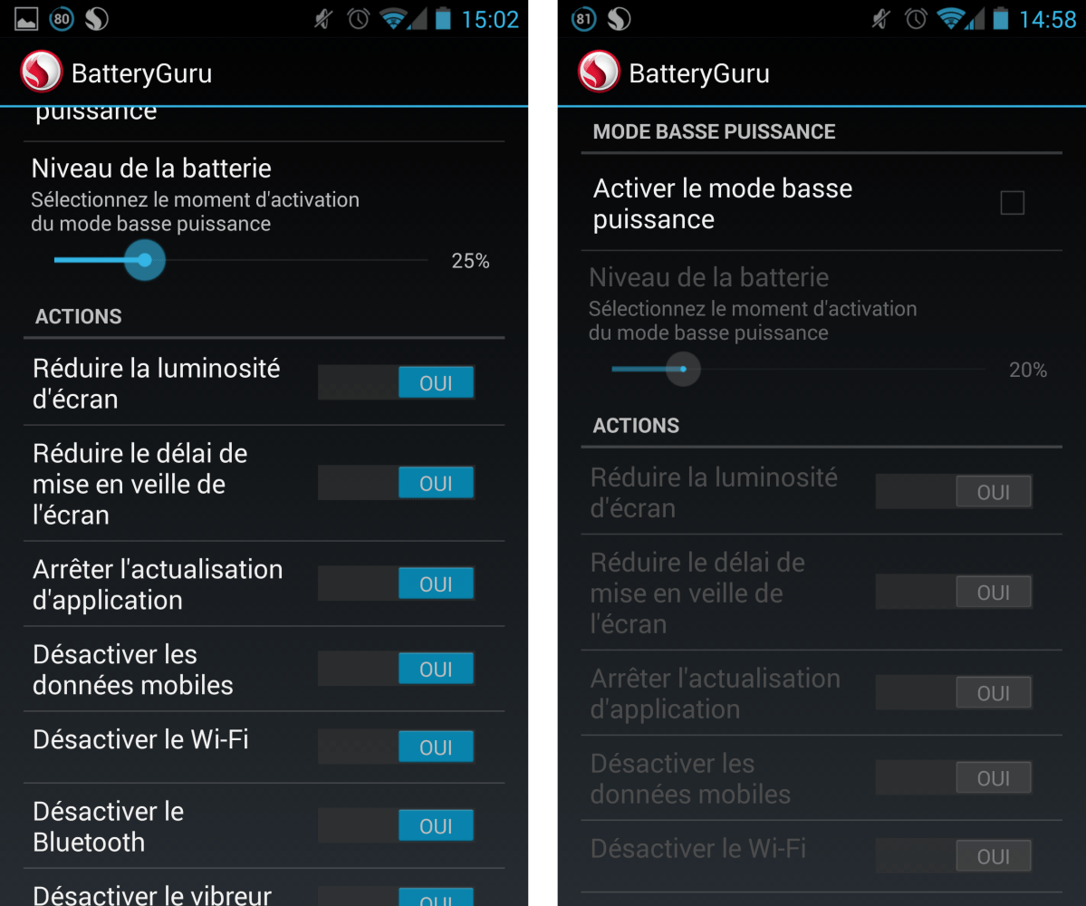android snapdragon batteryguru mode basse puissance 0