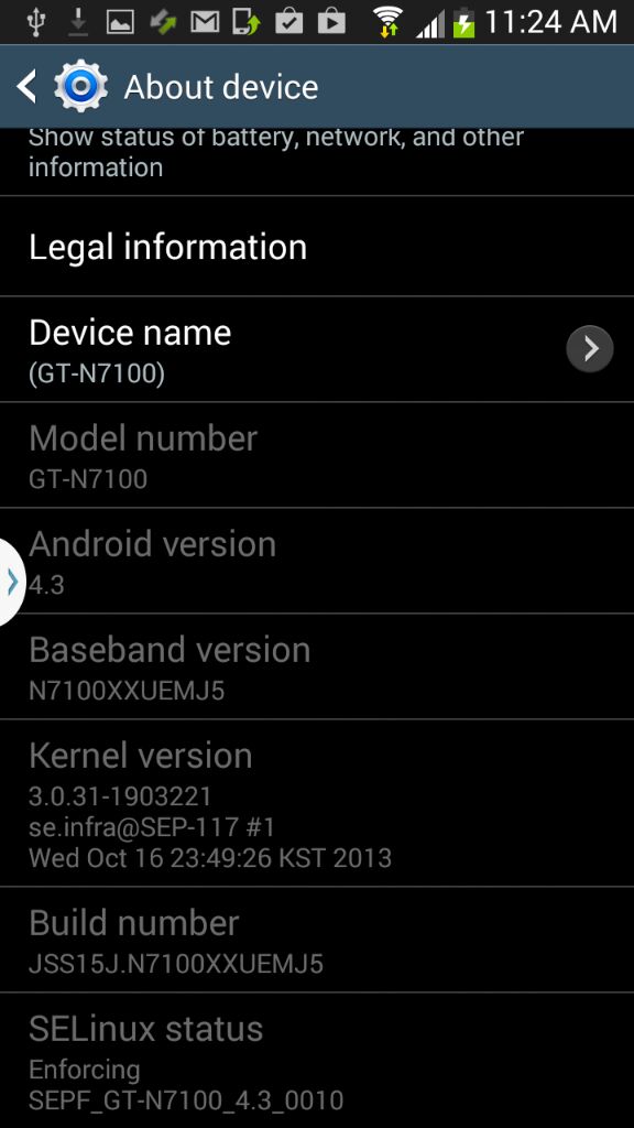 android 4.3 jelly bean touchwiz 5.0 samsung galaxy note 2 gt-n7100 image 0