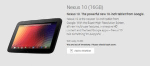 La Google Nexus 10 est en rupture de stock sur le Play Store US