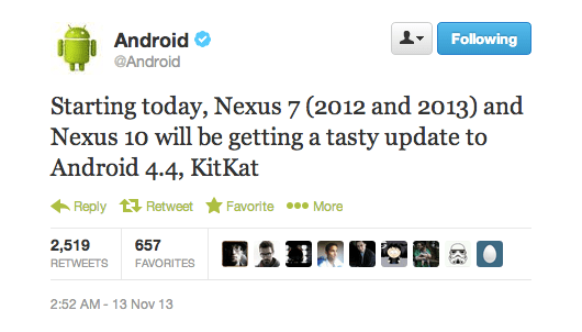 Android 4.4 KitKat s’invite sur les Nexus 7 et Nexus 10