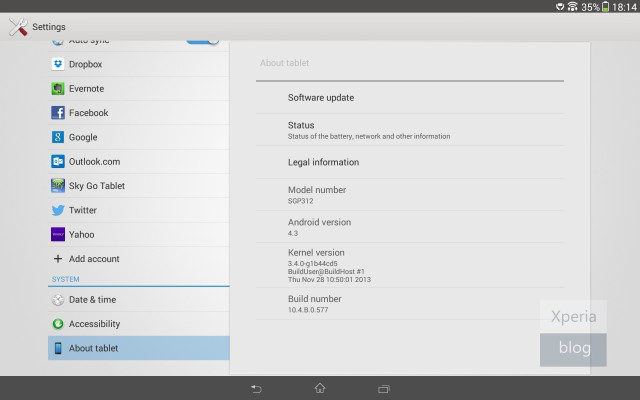 android 4.3 jelly bean sony xperia tablet z wifi wi-fi image 0