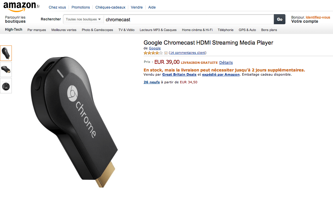 amazon france google chromecast 39 euros