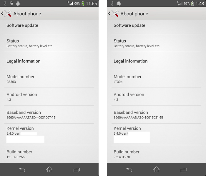 android 4.3 jelly bean sony xperia sp c5303 sony xperia t lt30p