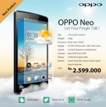 Oppo Neo, l’entrée de gamme de 4,5 pouces s’officialise en Indonésie