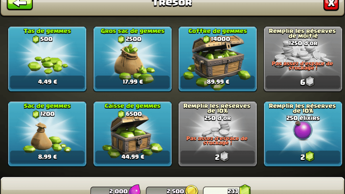 gemmes clash of clans