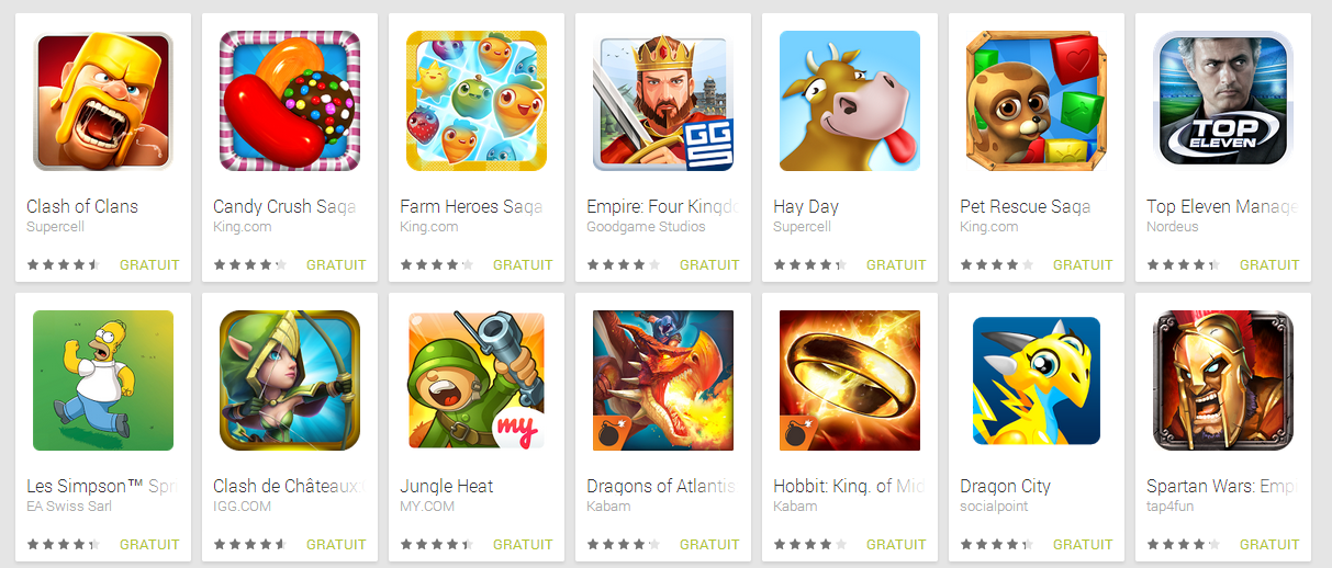 freemium top grossing jeux