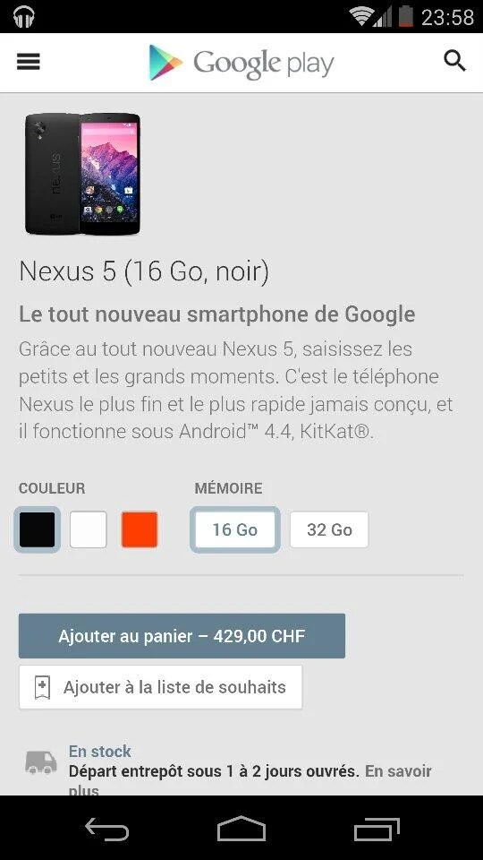 En Suisse, le Google Play référence enfin les Nexus