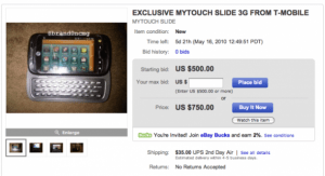 Le T-Mobile myTouch 3G Slide en vente sur eBay