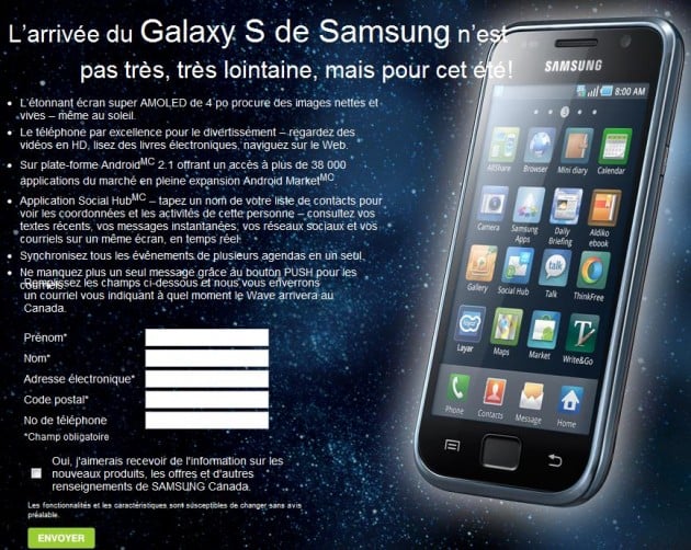 Le Samsung Galaxy S sortira au Canada cet été