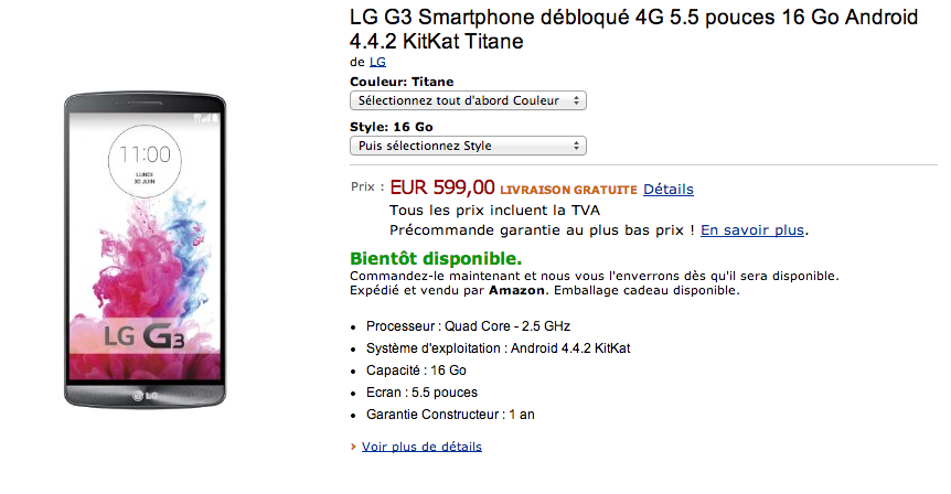 android lg g3 amazon.fr 16 go rom 1 go ram 599 euros image 01