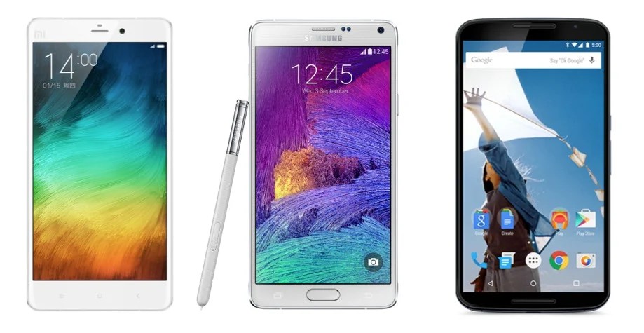 Comparatif : le Xiaomi Mi Note Pro face au Samsung Galaxy Note 4 et au Nexus 6