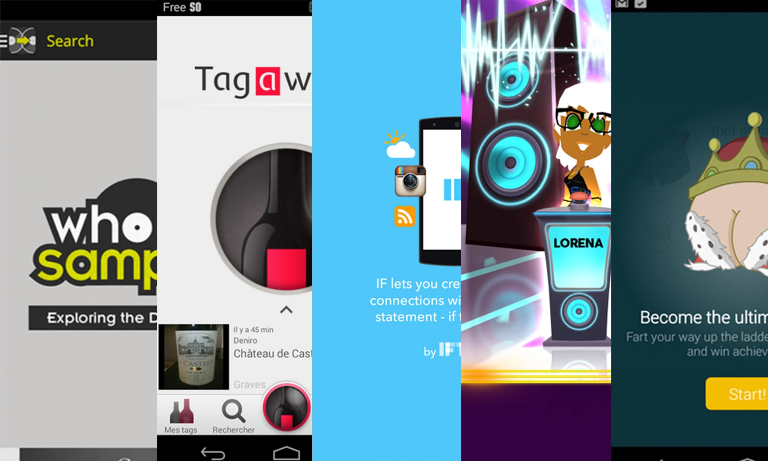 Les apps de la semaine : WhoSampled, Tagawine, IF by IFTTT, Wazasound Quiz Blind Test, Fartners – Fart Farts Together