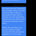 Textra SMS gratuit, c’est fini Textra SMS gratuit, c’est fini