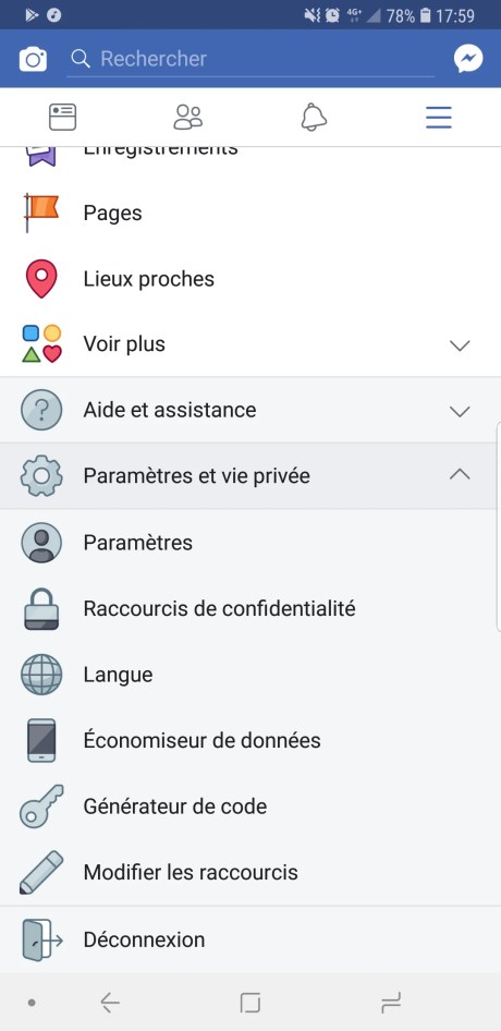 Facebook paramètres