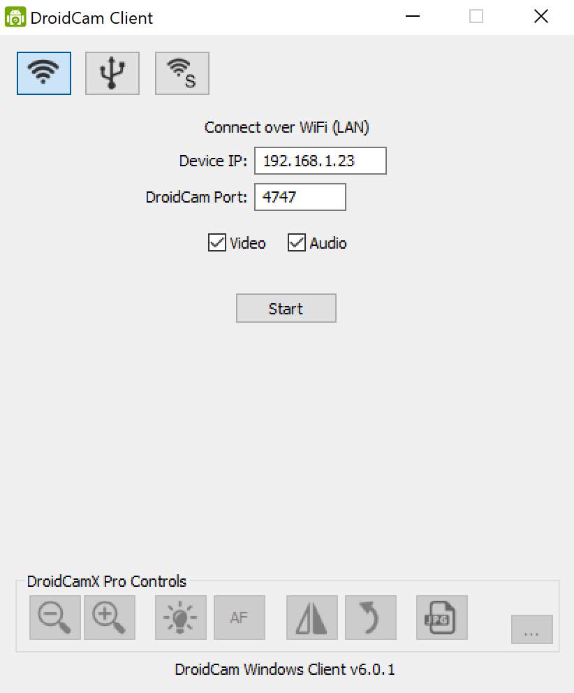 Client DroidCam sur Windows
