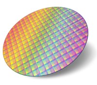 Silicon wafer with processor cores isolated on white background