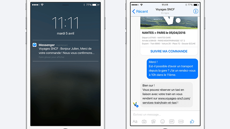 voyages sncf facebook messenger