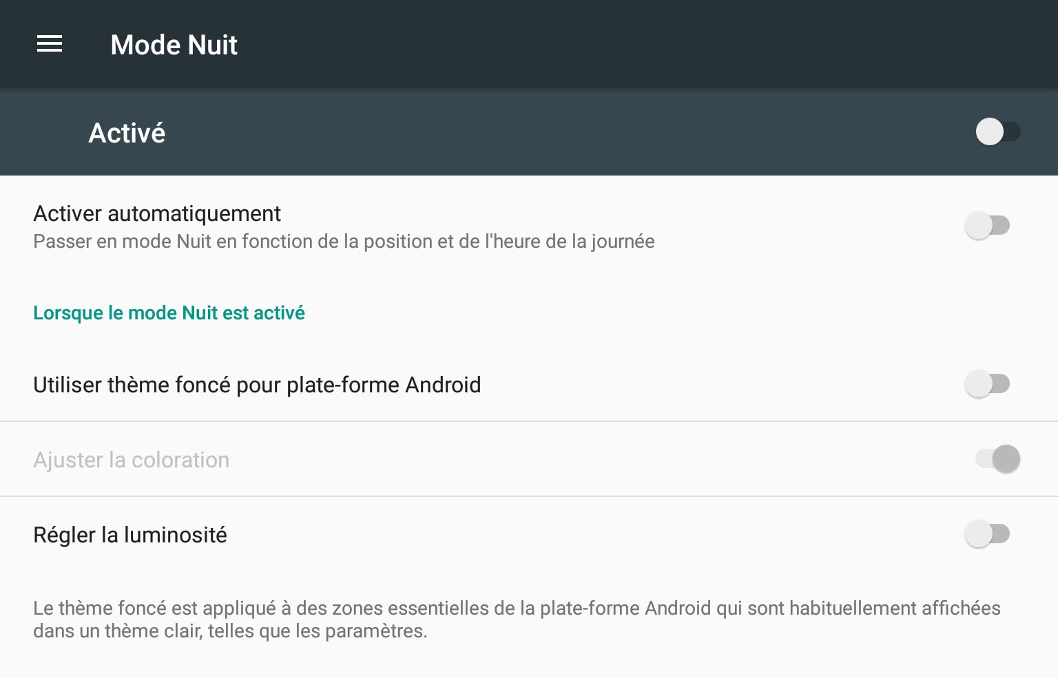 mode nuit android N