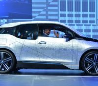 Intel Ceo Brian Krzanich welcomes Elmar Frickenstein, leader of BMW Group’s autonomous driving, to the stage during his keynote at the 2016 Intel Developer Forum in San Francisco on Tuesday, Aug. 16, 2016. Frickenstein arrived on stage in an autonomous BMW i3. Intel, BMW Group and Mobileye are working together to help build a fully autonomous vehicle for the market by 2020. (Credit: Intel Corporation)