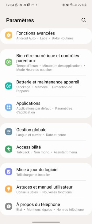 Les paramètres sur One Ui // Source : Frandroid