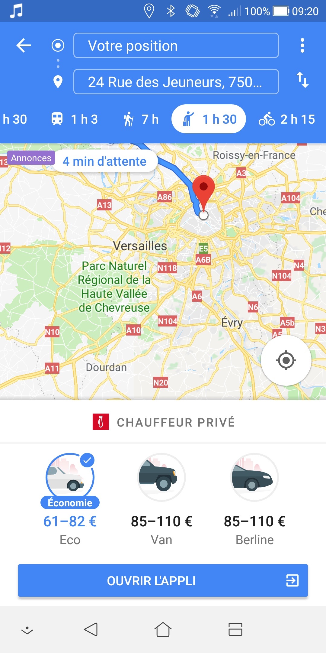 Google Maps Android Chauffeur Privé seulement sans Uber