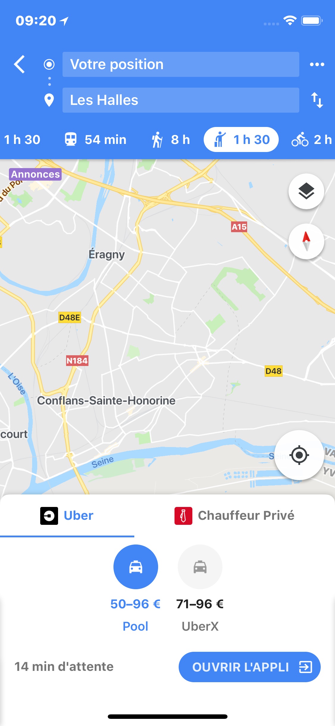 Google Maps iOS Uber + Chauffeur