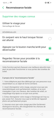 Oppo Find X Color OS UI Parametres Face ID