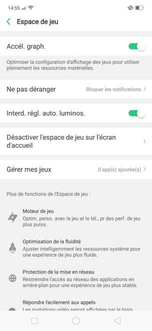 Oppo Find X Color OS UI Test Espace Jeu