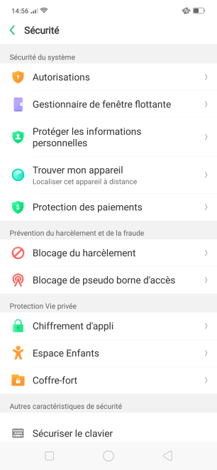 Oppo Find X Color OS UI Test Sécurité