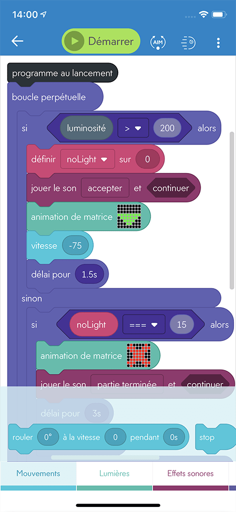 Sphero Edu programme sur smartphone