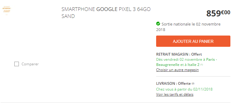 Google Pixel 3 prix et date