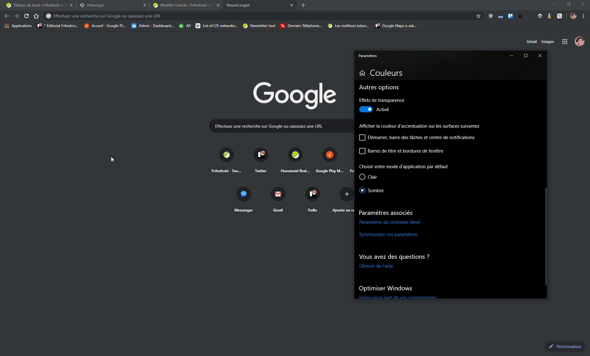 Chrome sombre Windows 10