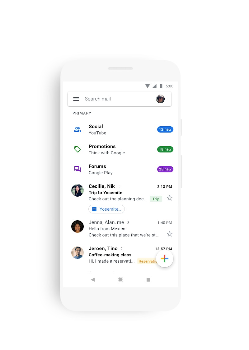Gmail nouvelle interface Material Design 3
