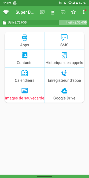 L'accueil de l'application