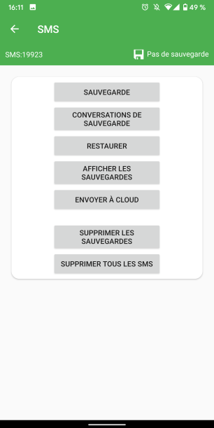 Le menu de sauvegarde des messages (similaire aux contacts, appels ou calendriers)