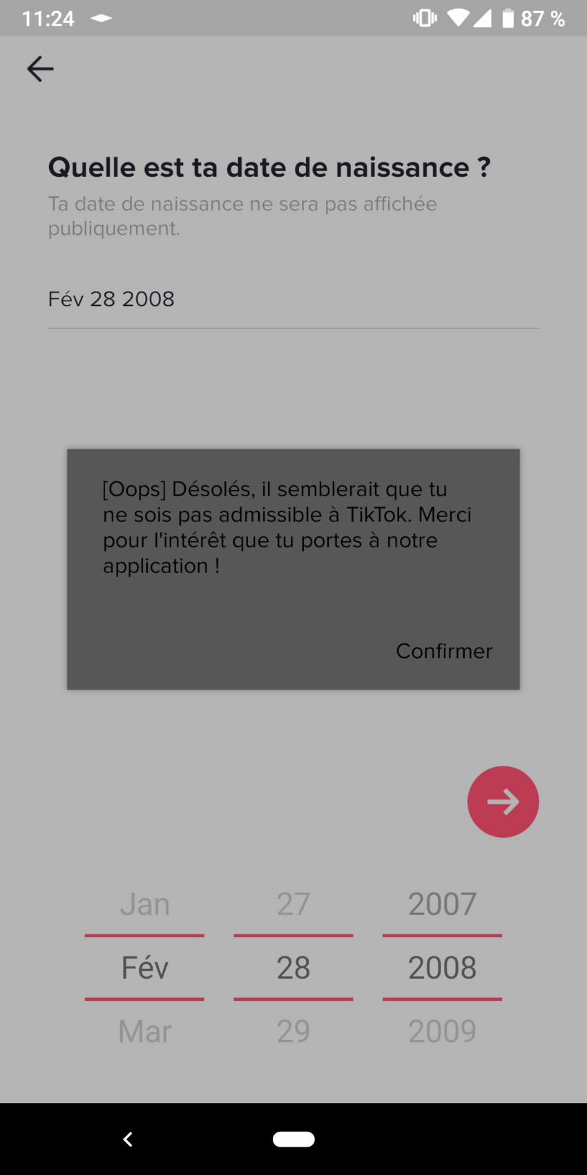 Inscription tik tok